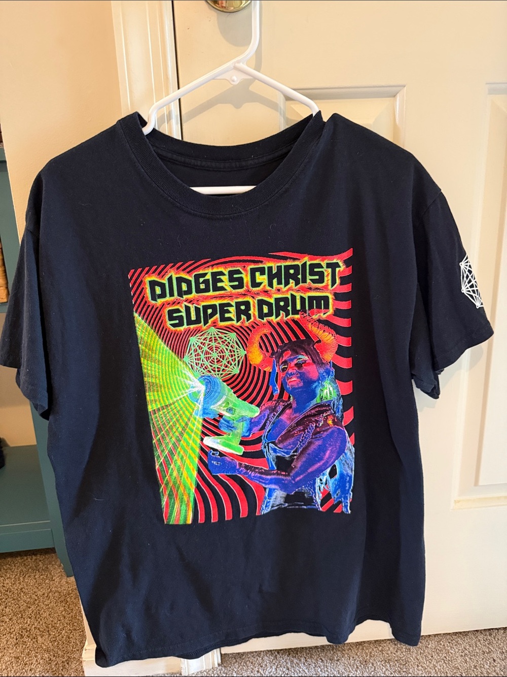 Kids Black Graphic Tee with Neon Super Drum Print